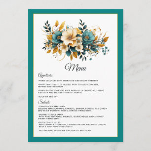 Menu Mariage floral sarcelle et or