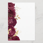 Menu Mariage Floral Script Or Bourgogne (Dos)