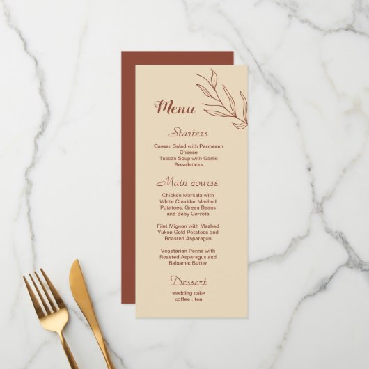 Menu Mariage floral simple en terre cuite (Devant/Arrière en situation)