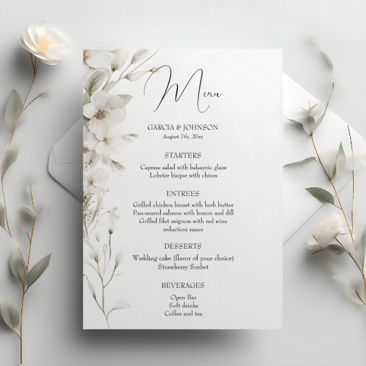 Menu Mariage floral simple et élégant