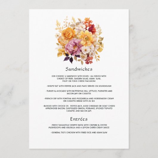 Menu Mariage floral sundial (Dos)