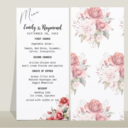Menu Mariage Floral Terracotta Bourgogne