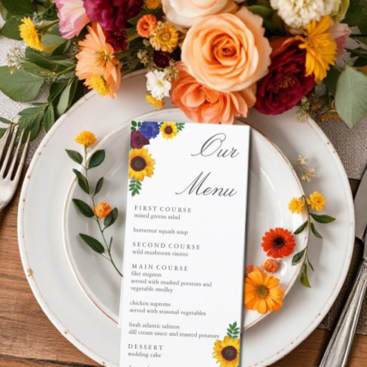 Menu Mariage floral tournesol rose