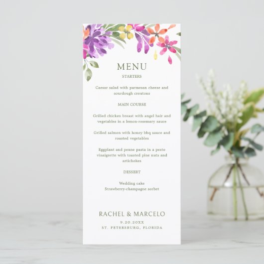 Menu Mariage floral tropical lumineux (Debout devant)