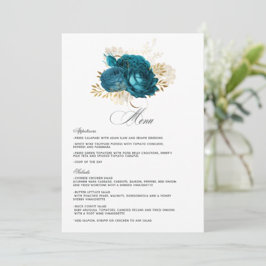Menu Mariage floral Turquoise et or (Debout devant)