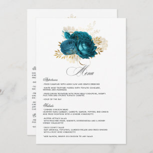 Menu Mariage floral Turquoise et or