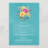 Menu Mariage floral turquoise, jaune et rose (Dos)
