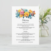 Menu Mariage floral turquoise, jaune et rose (Debout devant)