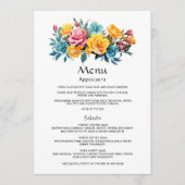 Menu Mariage floral turquoise, jaune et rose (Devant)