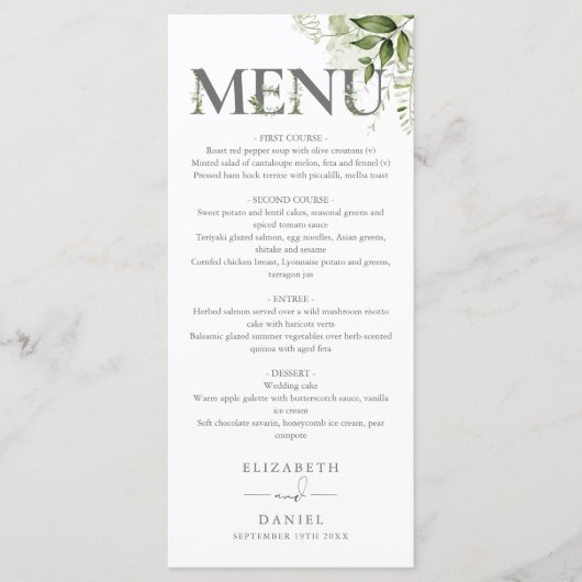 Menu Mariage Floral Typographie Monogramme (Devant)