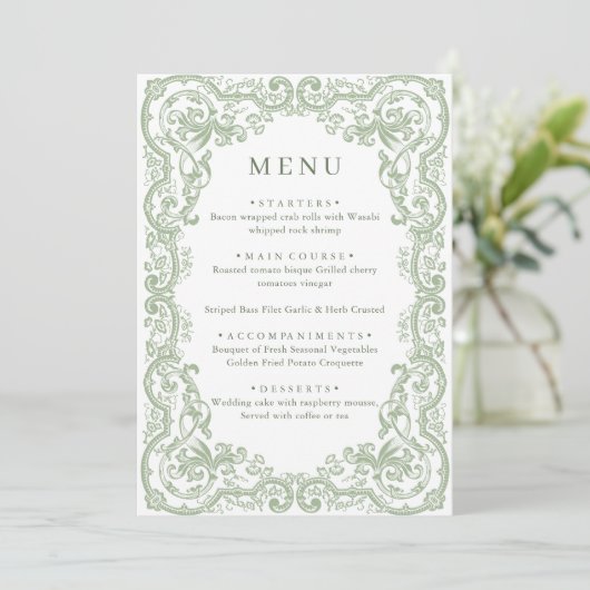 Menu Mariage floral vert de la Renaissance (Debout devant)