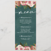 Menu Mariage Floral Vert Sarcelle Profond Chic Blooming (Devant)