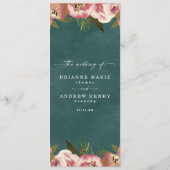 Menu Mariage Floral Vert Sarcelle Profond Chic Blooming (Dos)