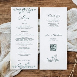 Menu Mariage Floral Vintage Français Vert Émeraude