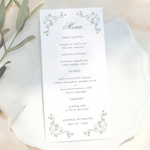 Menu Mariage Floral Vintage Vert Sauge