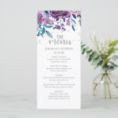Menu Mariage Floral Violet & Argent Confetti (Debout devant)