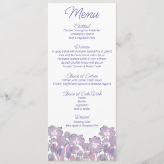 Menu Mariage floral violet mauve pastel