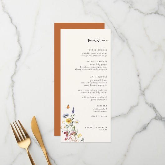 Menu Mariage floral Wild Meadow (Devant/Arrière en situation)