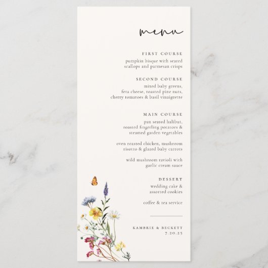 Menu Mariage floral Wild Meadow (Devant)