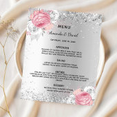 Menu mariage floraux roses argentés