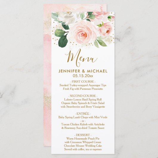 Menu Mariage Flore et Poussière Or (Devant / Derrière)