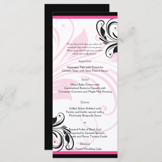 Menu Mariage Flore noir et rose foncé (Devant / Derrière)