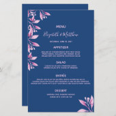Menu mariage flûtes bleu marine rose (Devant / Derrière)