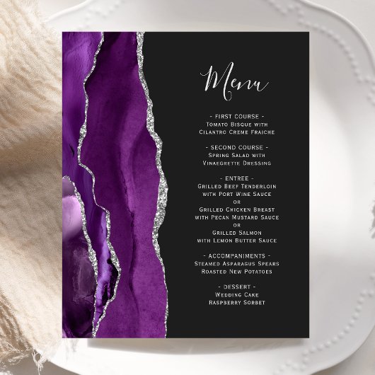 Menu Mariage foncé Budget Purple Argent Agate