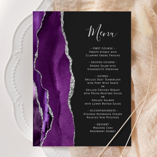 Menu Mariage foncé d'âge d'argent violet