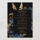 Menu Mariage Foncé Floral Bleu Nuit Or (Devant)