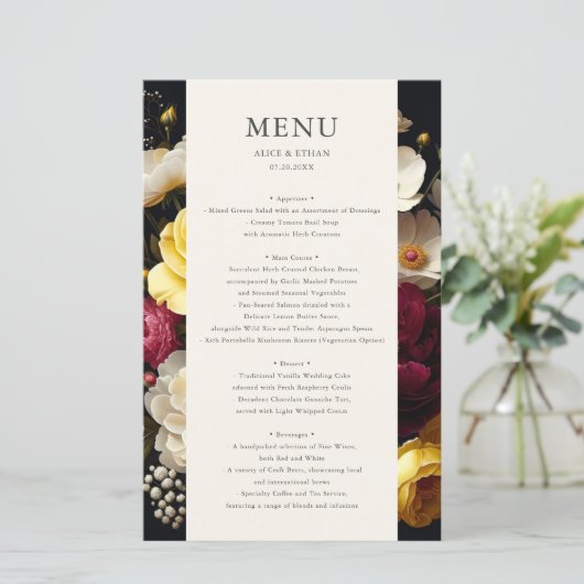 Menu Mariage foncé Garden Bloom (Debout devant)