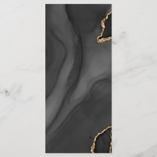 Menu Mariage foncé moderne Noir Or Agate (Dos)