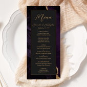 Menu Mariage foncé moderne violet or Agate