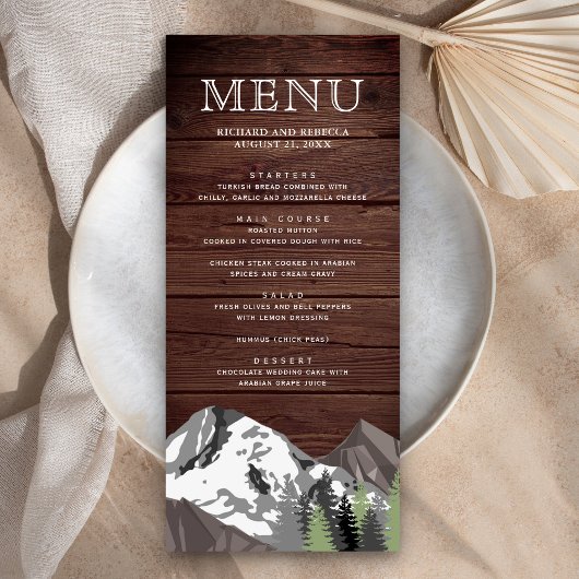 Menu Mariage forestier rustique de Wood Mountain