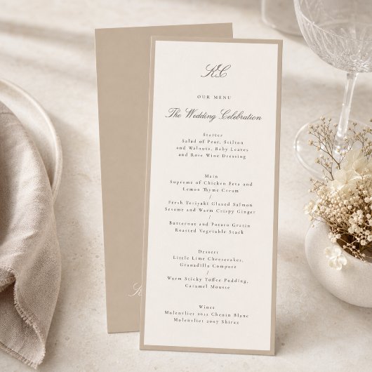 Menu Mariage Formel au Champagne Taupe