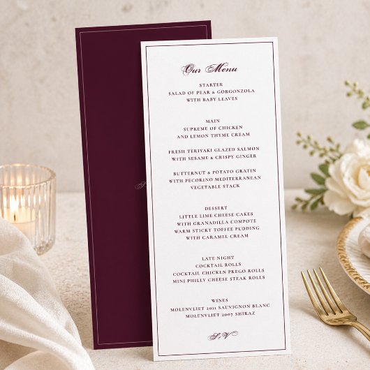Menu Mariage Formel Bourgogne et Blanc