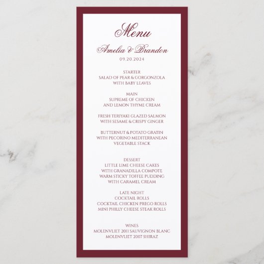 Menu Mariage Formel Classique avec Bordure Script en Bo (Devant)