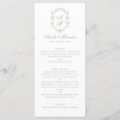 Menu Mariage Formel Classique Vert Sauge Monogramme Crê (Devant)