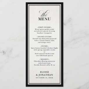 Menu Mariage Formel Luxueux Noir Argent Ancien