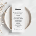 Menu Mariage formel minimaliste élégant<br><div class="desc">Cette carte minimaliste élégante de menu mariage est parfaite pour un mariage rustique. Le design comporte une belle police pour embellir votre événement.</div>