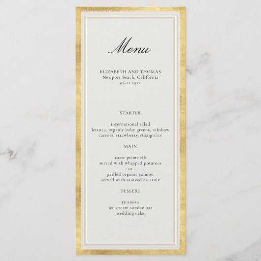 Menu Mariage Formel Moderne Classique Faux Or Ecru (Devant)