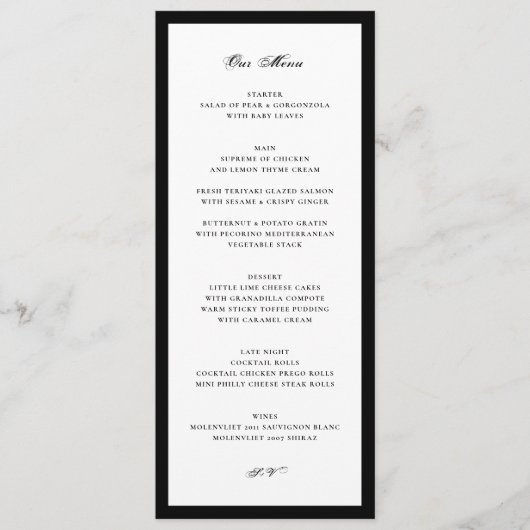 Menu Mariage Formel Noir et Blanc (Devant)