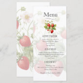 Menu Mariage Fraises d'aquarelle (Devant / Derrière)