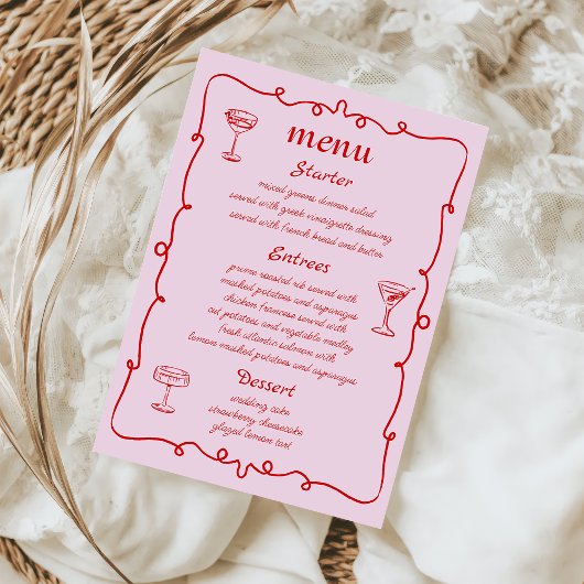 Menu Mariage français à main blanche rose