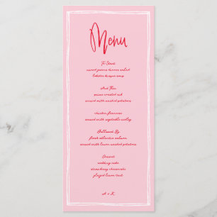 Menu Mariage français manuscrit rose et rouge