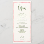 Menu Mariage français manuscrit rose et vert (Devant)