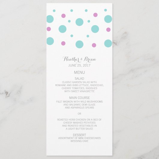 Menu Mariage Fuchsia Confetti Turquoise (Devant)