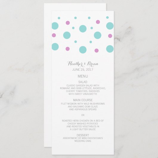 Menu Mariage Fuchsia Confetti Turquoise (Devant / Derrière)