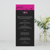 Menu Mariage Fuchsia et Black Floral Filigree (Debout devant)