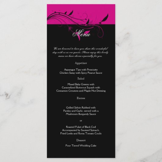 Menu Mariage Fuchsia et Black Floral Filigree (Devant)